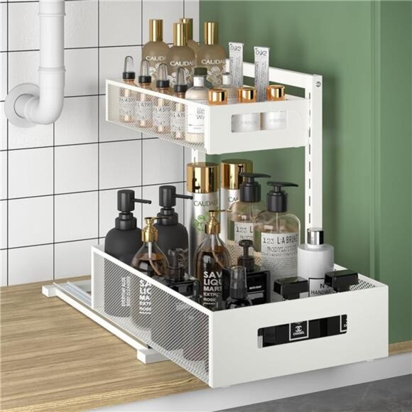Metal Under Sink Organizers and Storage Adjustable Under Cabinet Organizer